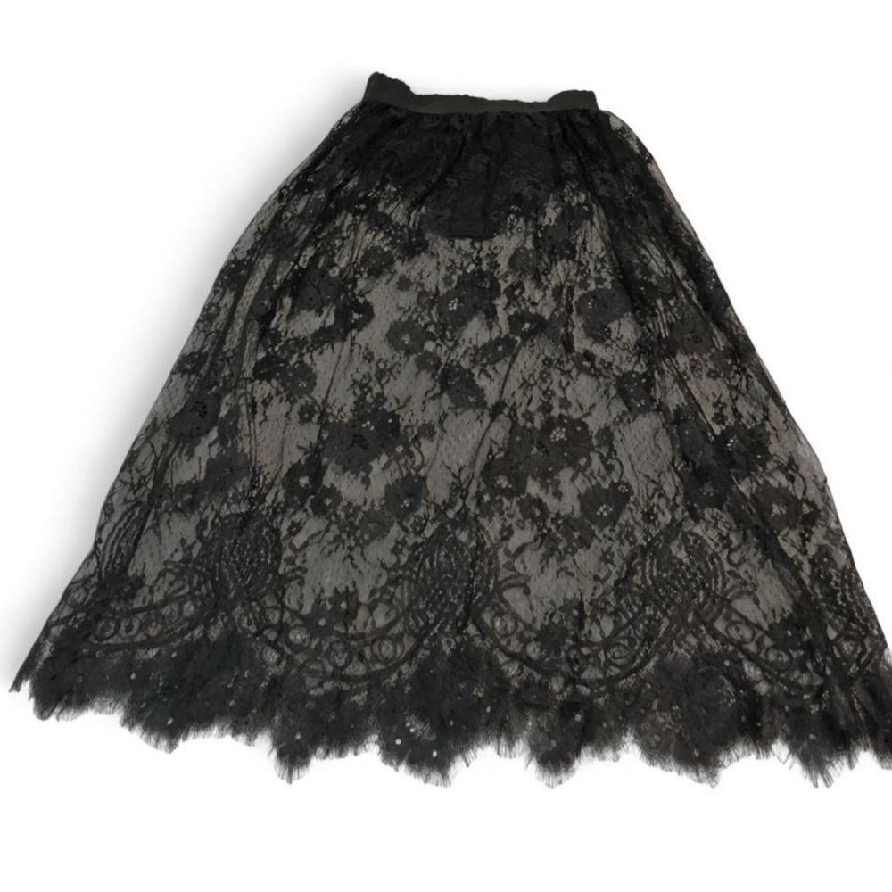Unbranded‎ Floral Lace Sheer Maxi Skirt Womens Small Black Excellent Eyelash Hem